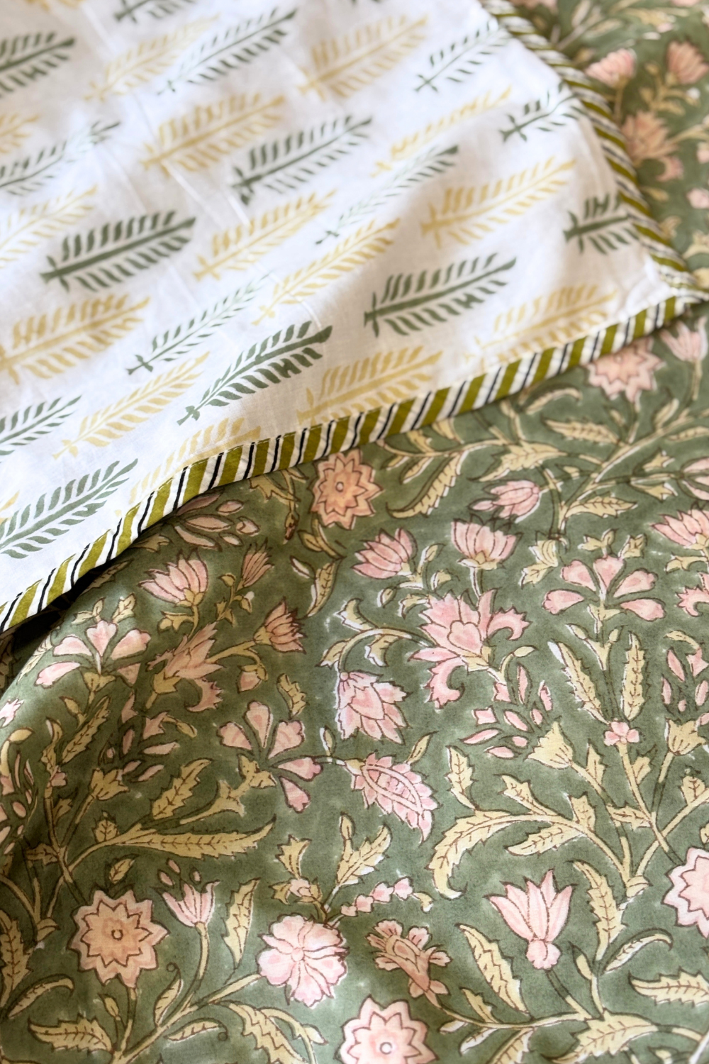 Olive Garden Handblock Printed Reversible Mulmul Dohar