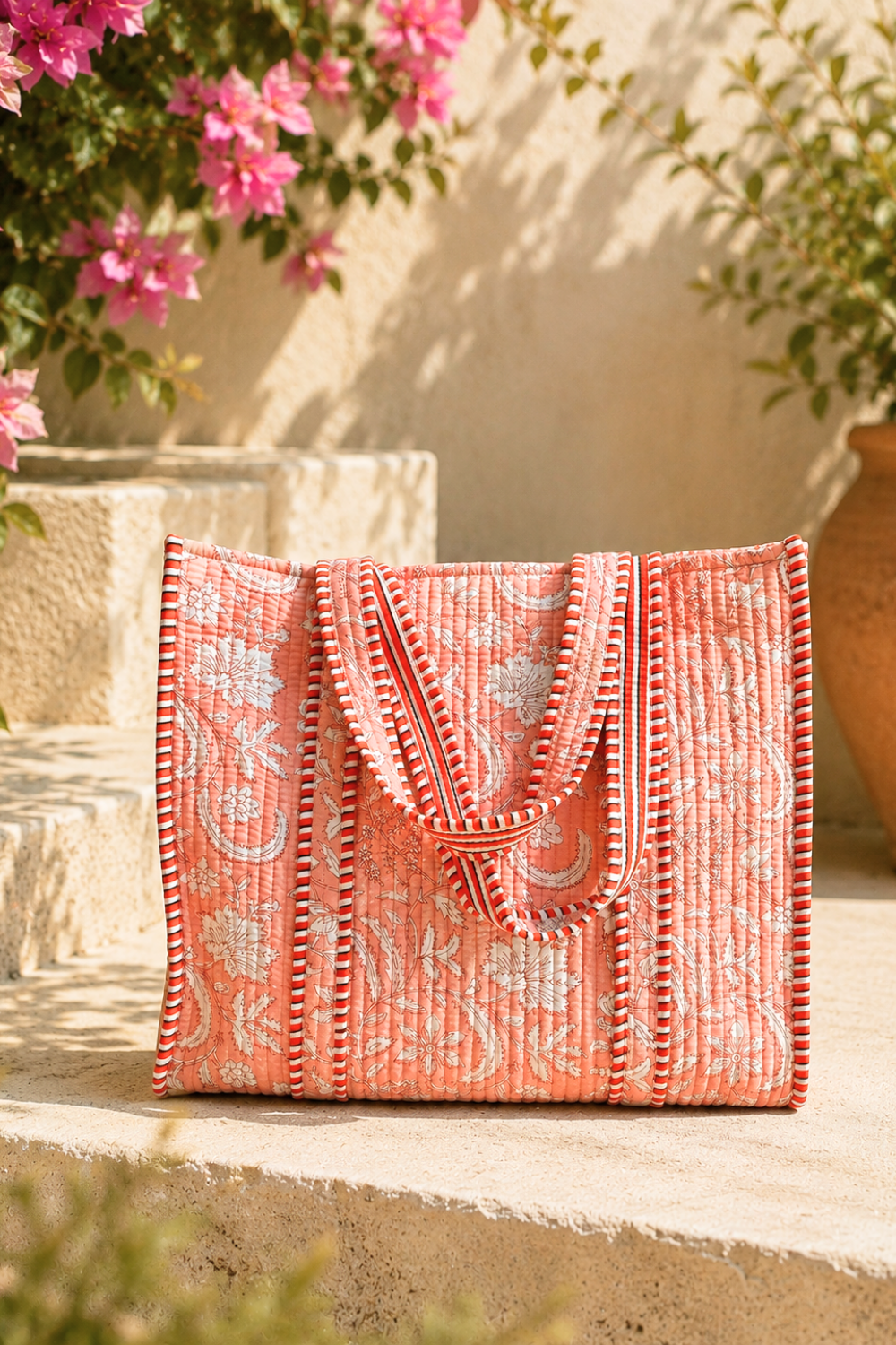 Rosewood Garden Quilted Cotton Tote Bag