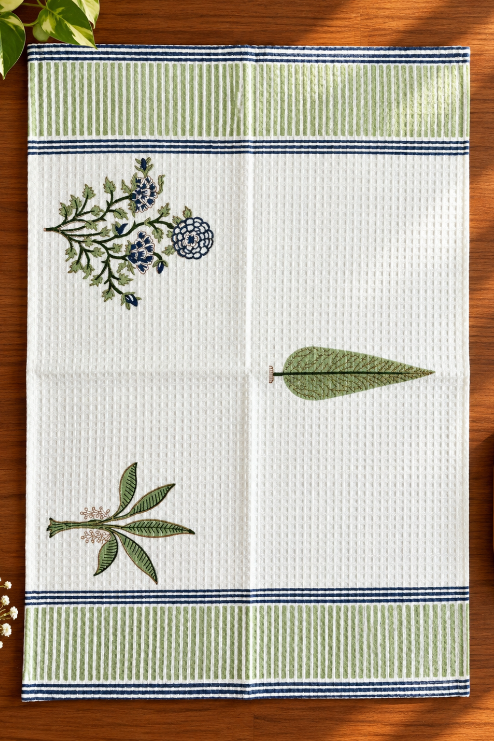 Mossy Muse Handblock Printed Waffle Cotton Hand Towel- Set of 2