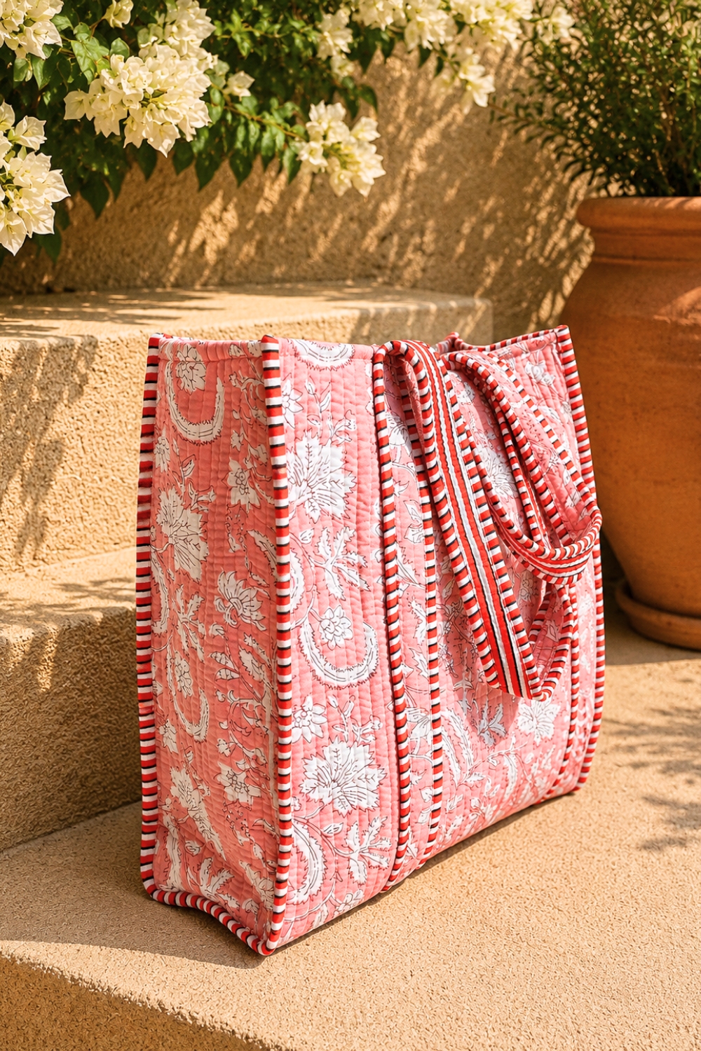 Rosewood Garden Quilted Cotton Tote Bag