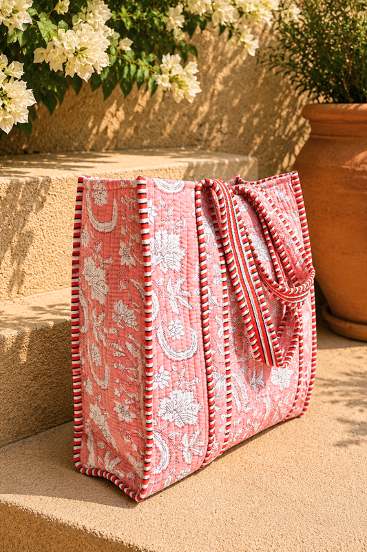 Rosewood Garden Quilted Cotton Tote Bag