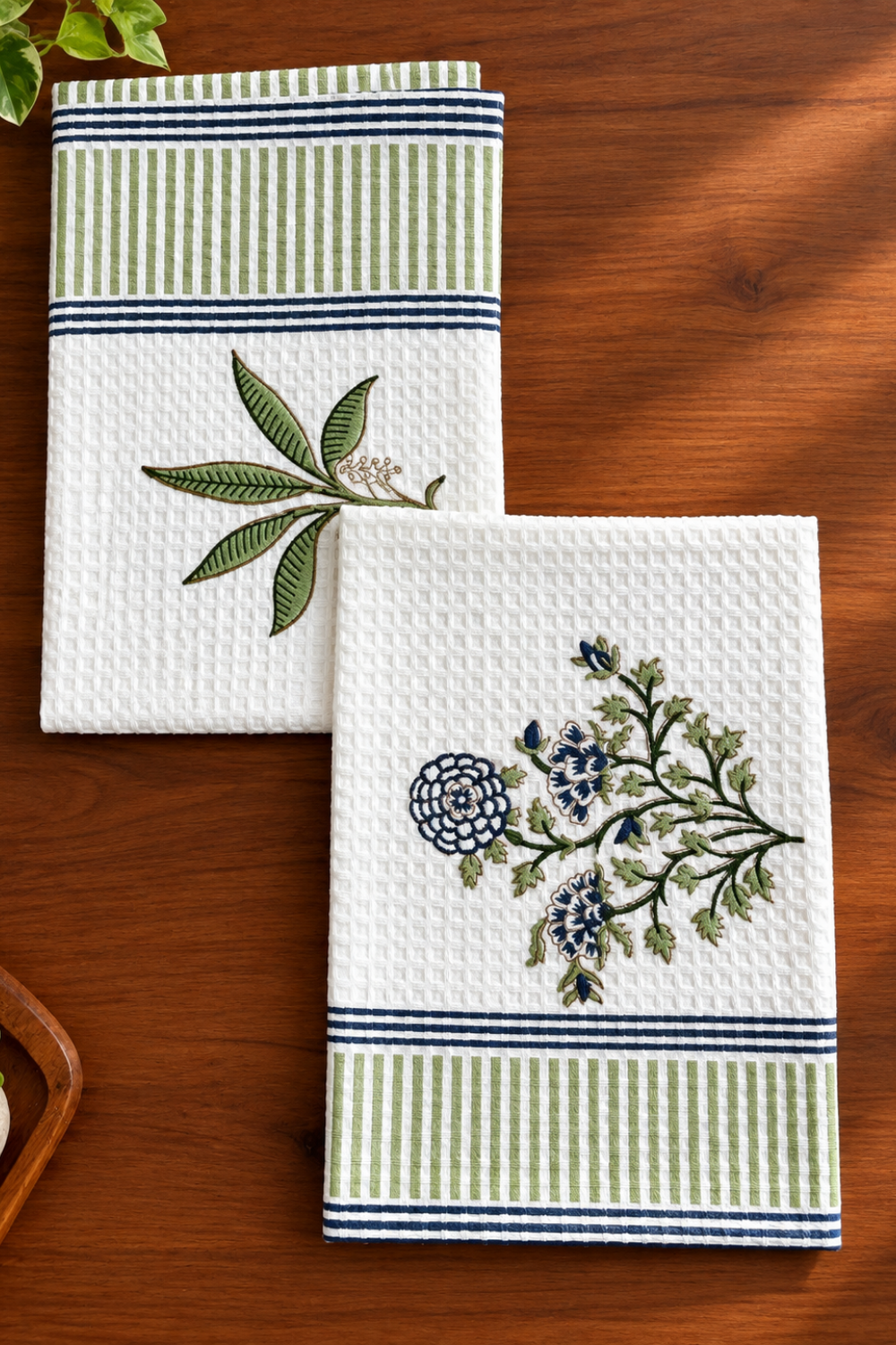 Mossy Muse Handblock Printed Waffle Cotton Hand Towel- Set of 2