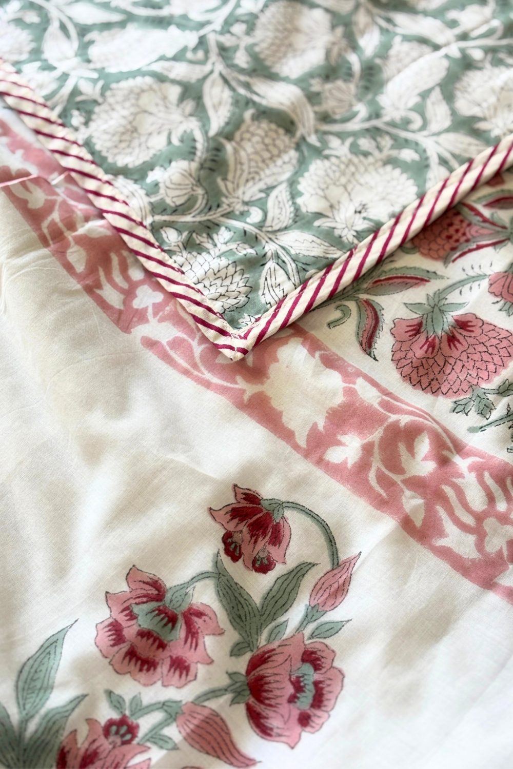 Rosewood Garden Handblock Printed Reversible Mulmul Dohar