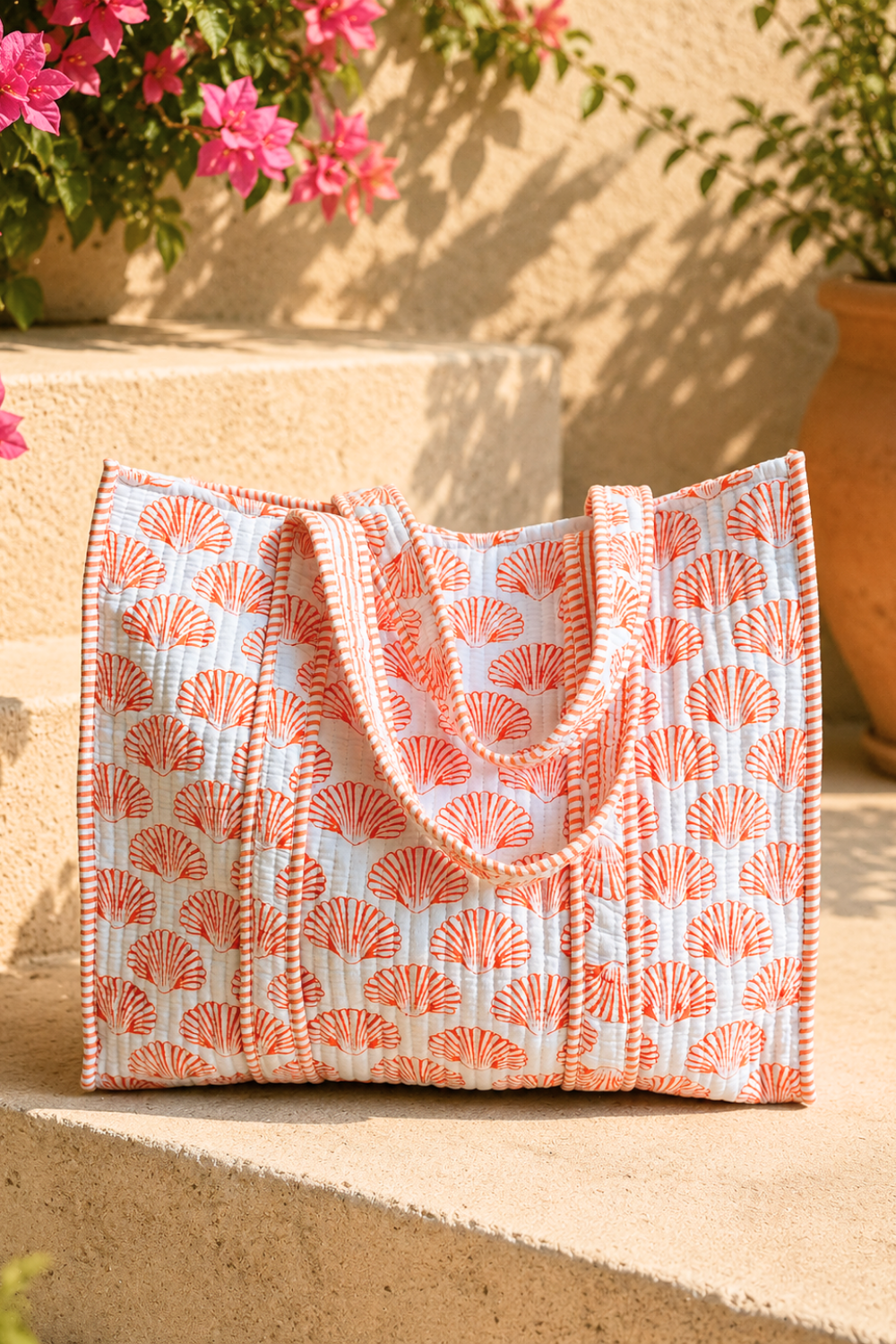 Seashell Breeze Quilted Cotton Tote Bag