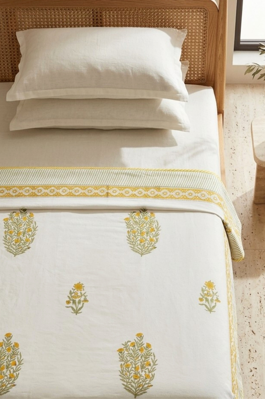 Sunlit Muse Handblock Printed Reversible Mulmul Dohar