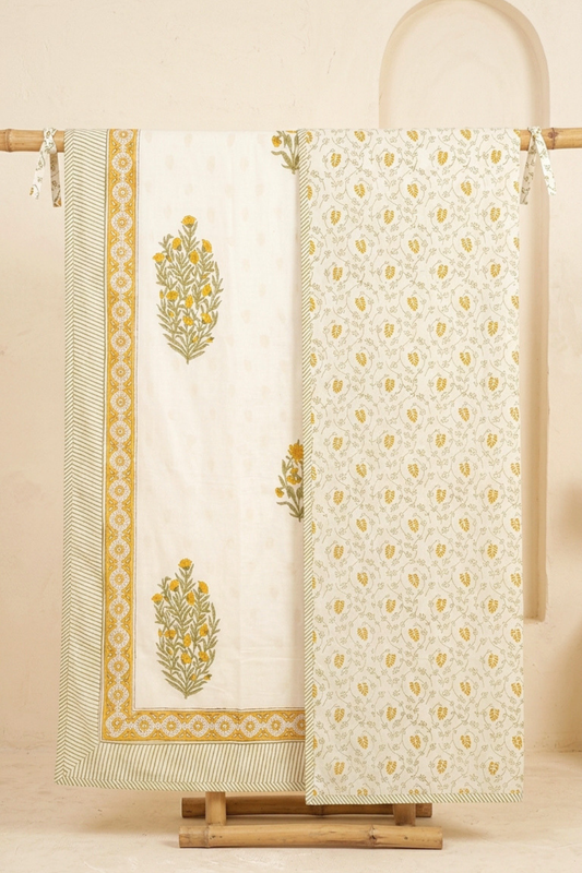 Sunlit Muse Handblock Printed Reversible Mulmul Dohar