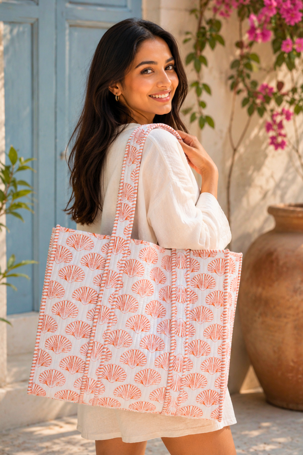 Seashell Breeze Quilted Cotton Tote Bag