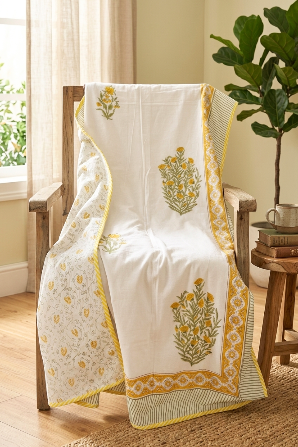 Sunlit Muse Handblock Printed Reversible Mulmul Dohar