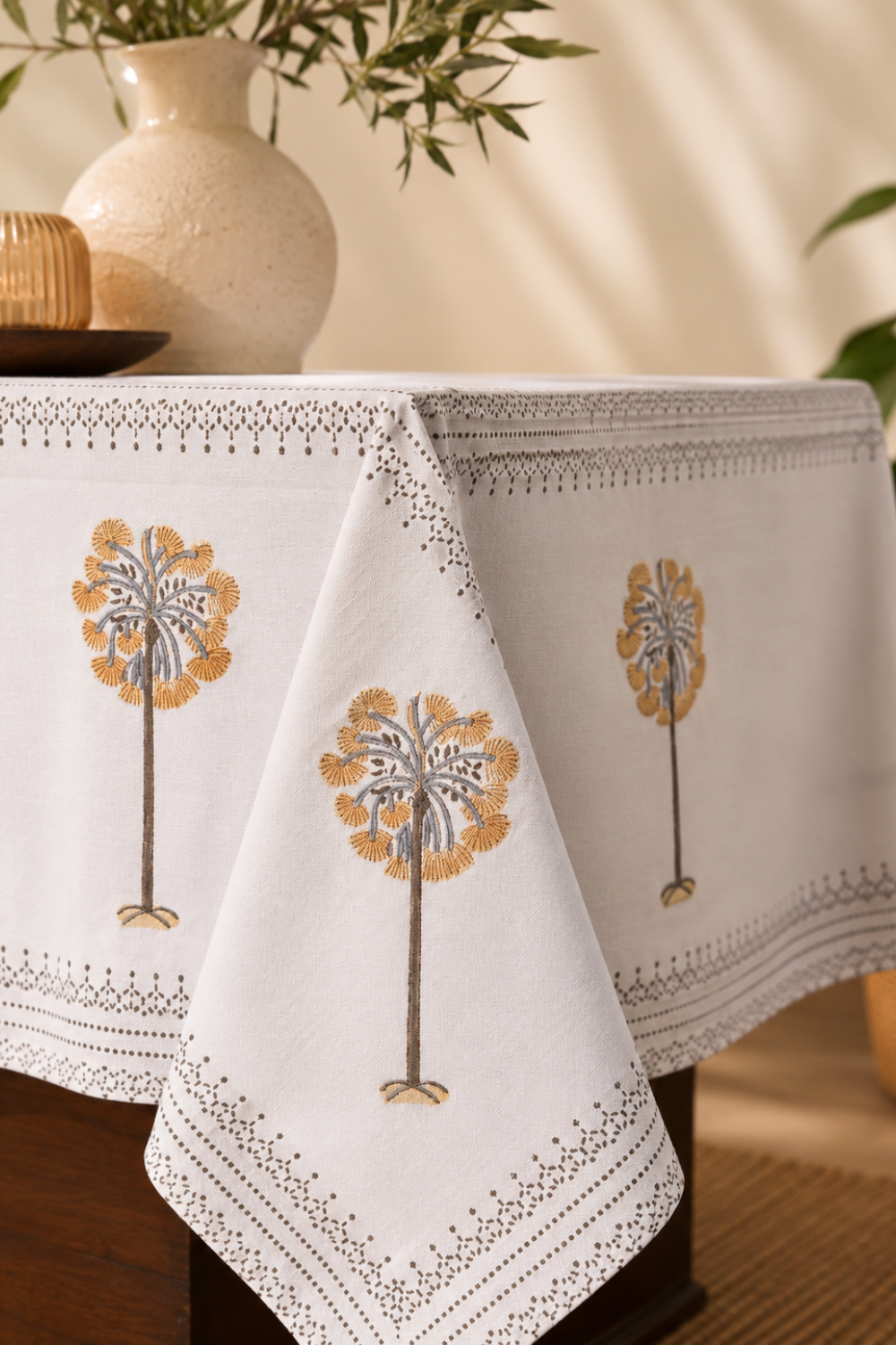 Desert Weave Handblock Printed Cotton Canvas Table Cloth - 6 Seater