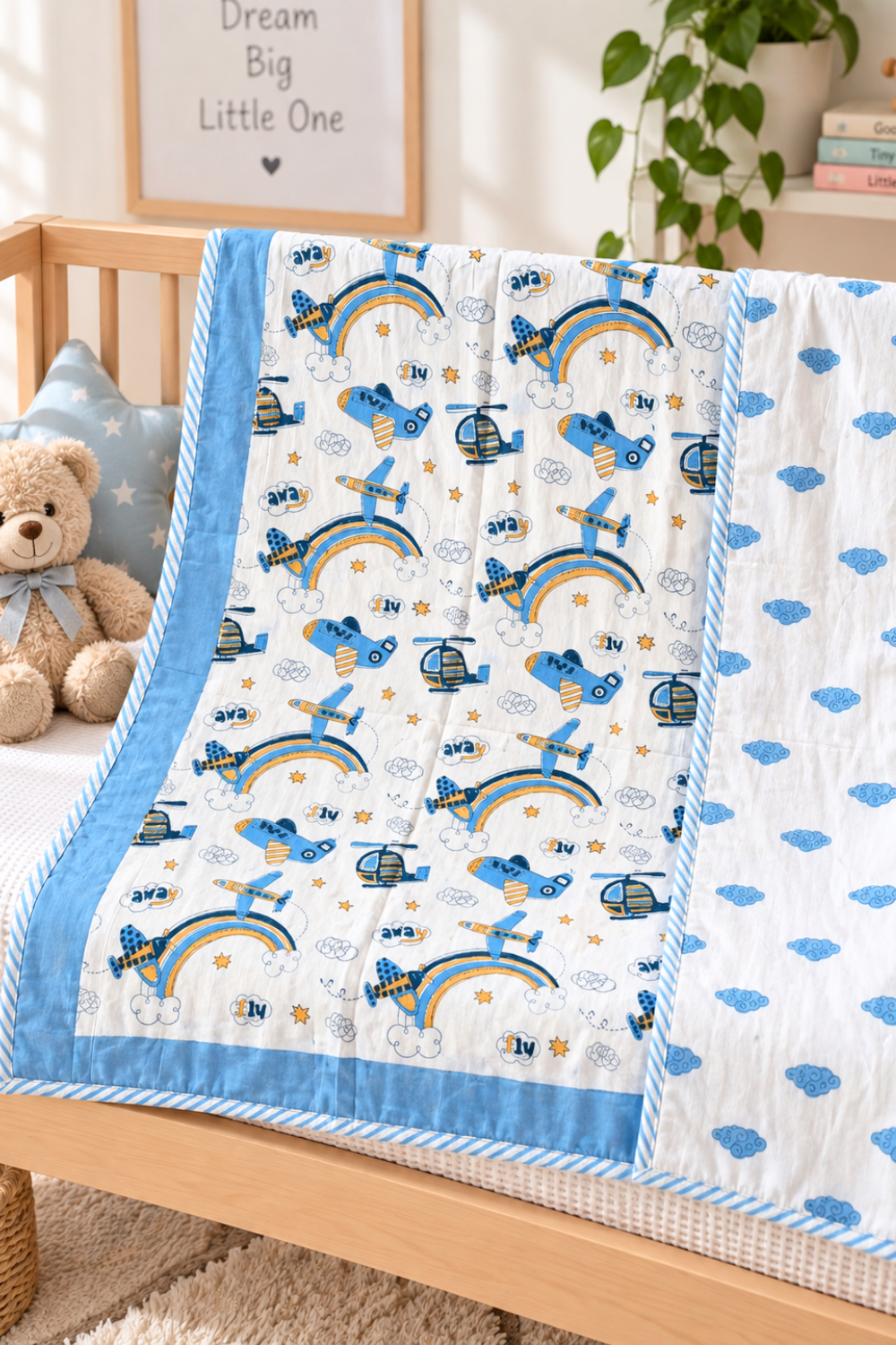 Dreamy Skies Handblock Printed Reversible Mulmul Kids Dohar