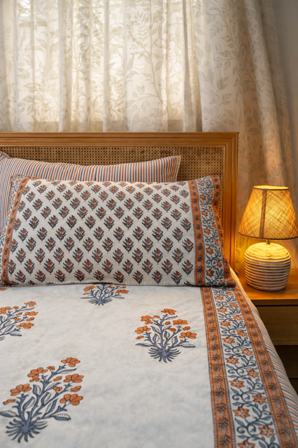 Amber Bloom Handblock Printed Cotton Bedsheet