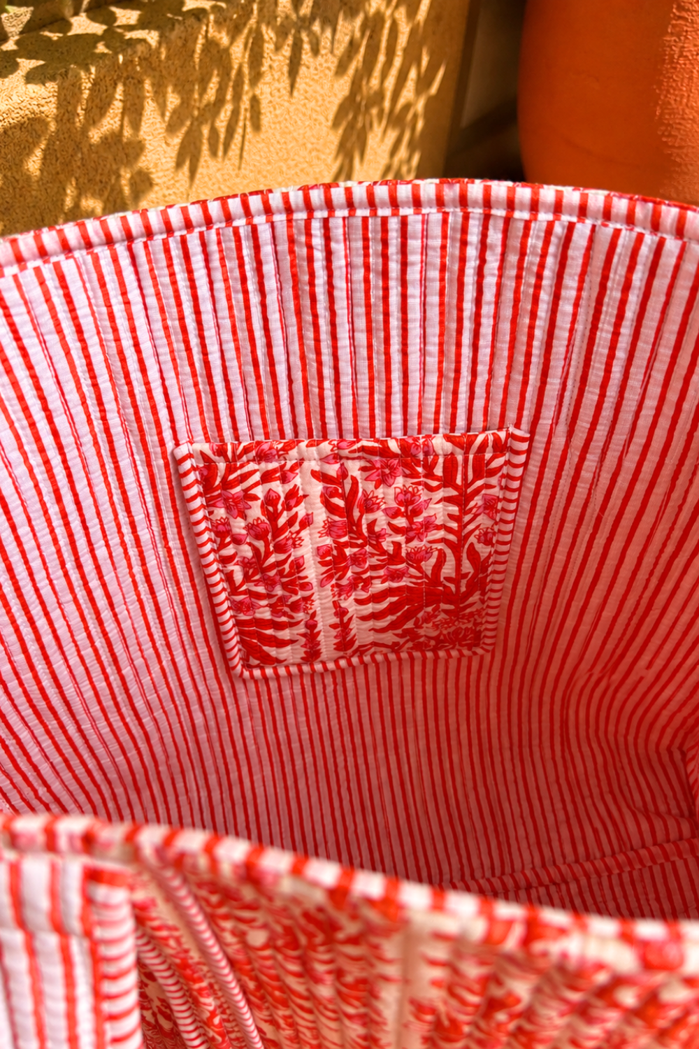 Scarlet Bloom Quilted Cotton Tote Bag