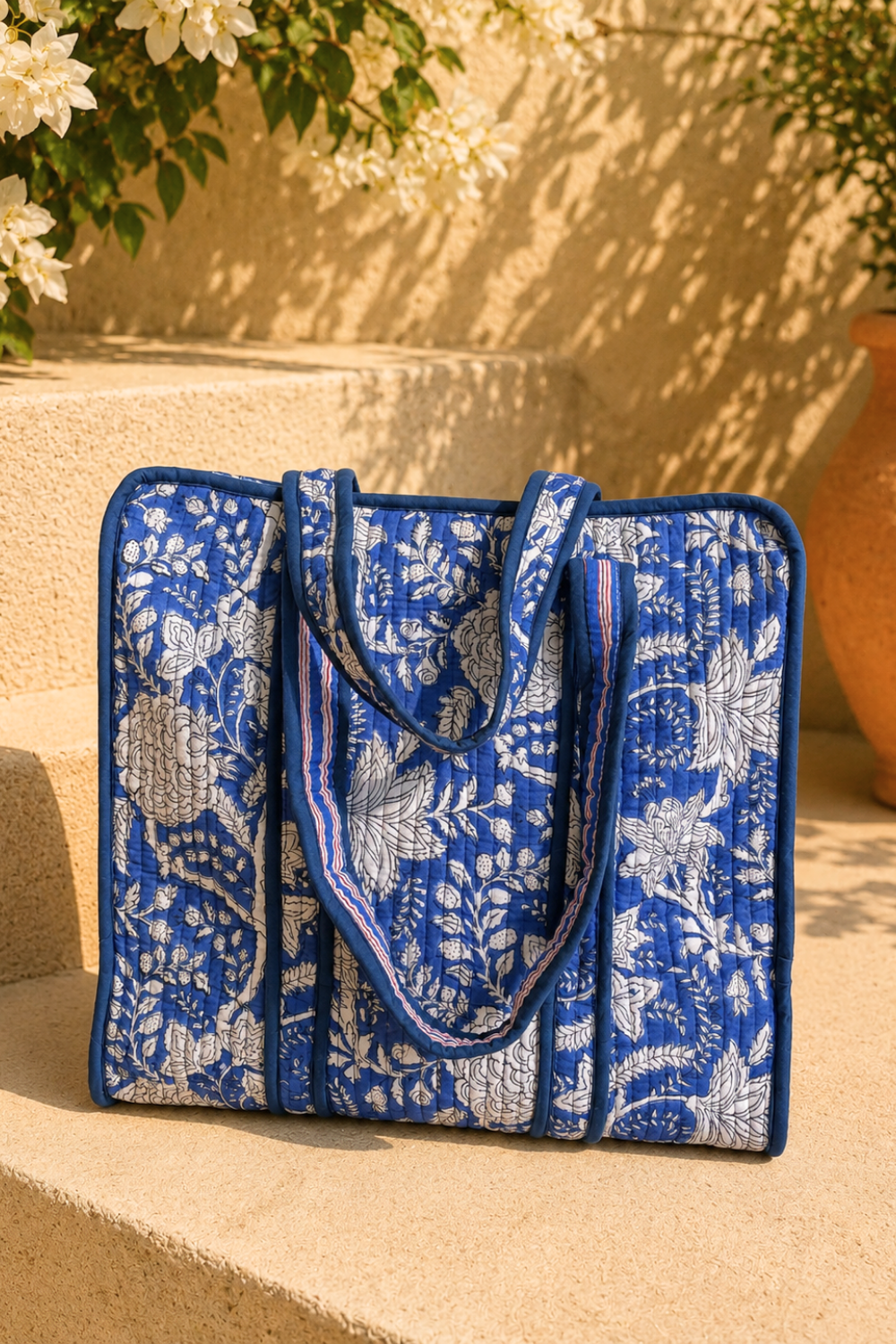 Indigo Heritage Quilted Handblock Printed Cotton Tote Bag