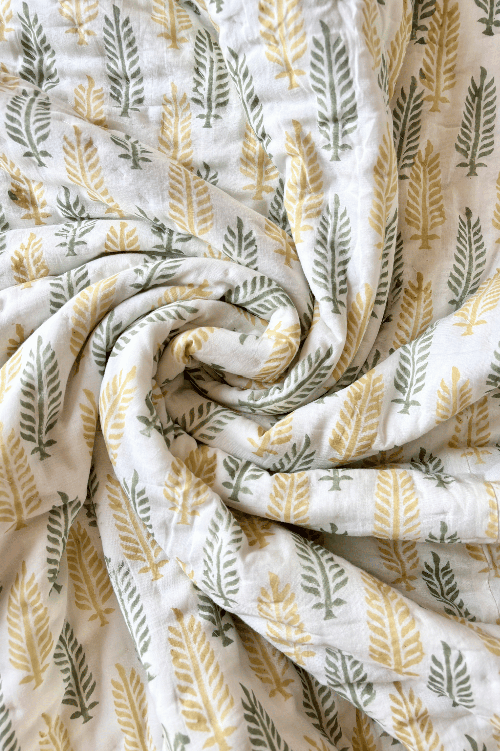 Sage Florals Handblock Printed Reversible Mulmul Cotton Quilt Double