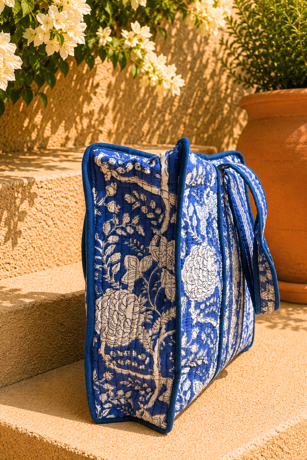 Indigo Heritage Quilted Handblock Printed Cotton Tote Bag