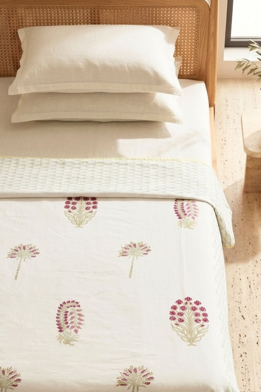 Pink Whisper Handblock Printed Reversible Mulmul Dohar