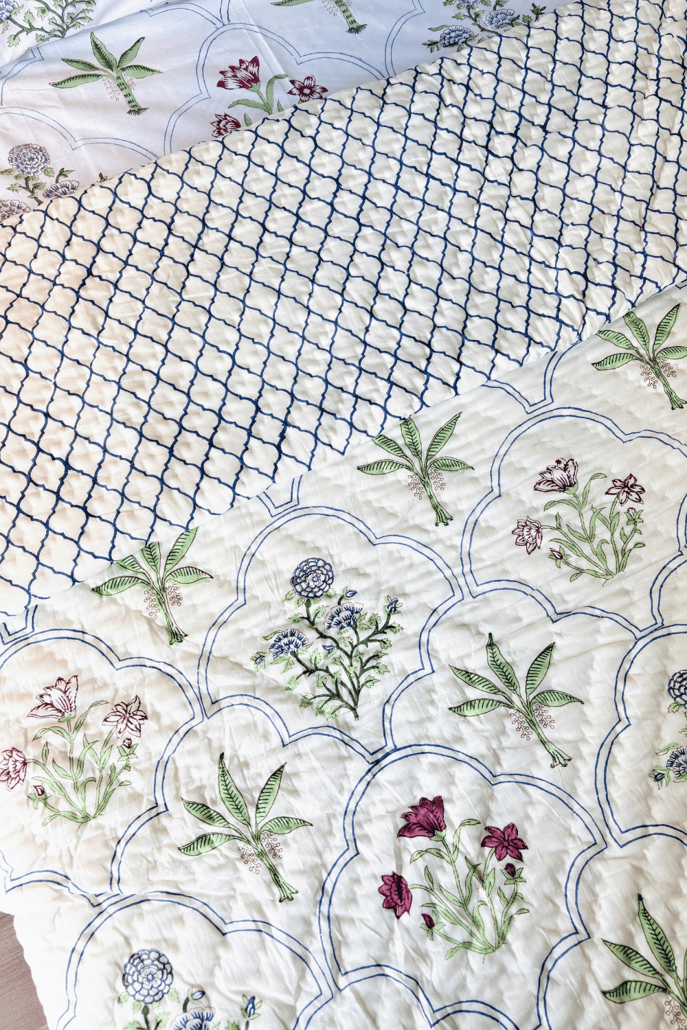 Pearl Arch Handblock Printed Reversible Mulmul Cotton Quilt Double