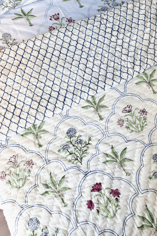 Pearl Arch Handblock Printed Reversible Mulmul Cotton Quilt Double