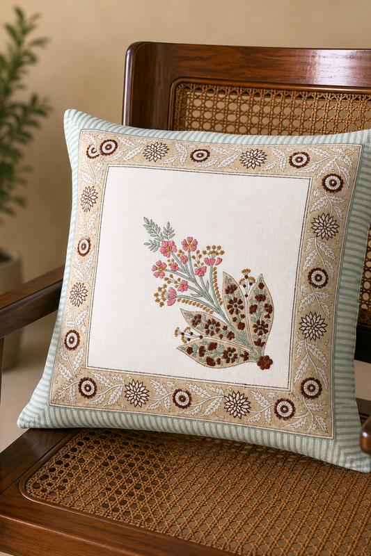 Meadow Crest Hand Block Printed Canvas Cushion Cover- Set of 2