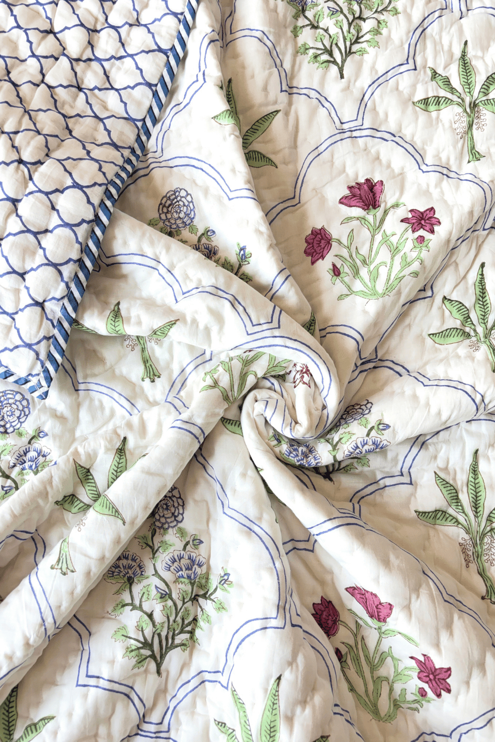 Pearl Arch Handblock Printed Reversible Mulmul Cotton Quilt Double
