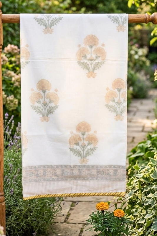 Marigold Mist Handblock Printed Mulmul Dohar