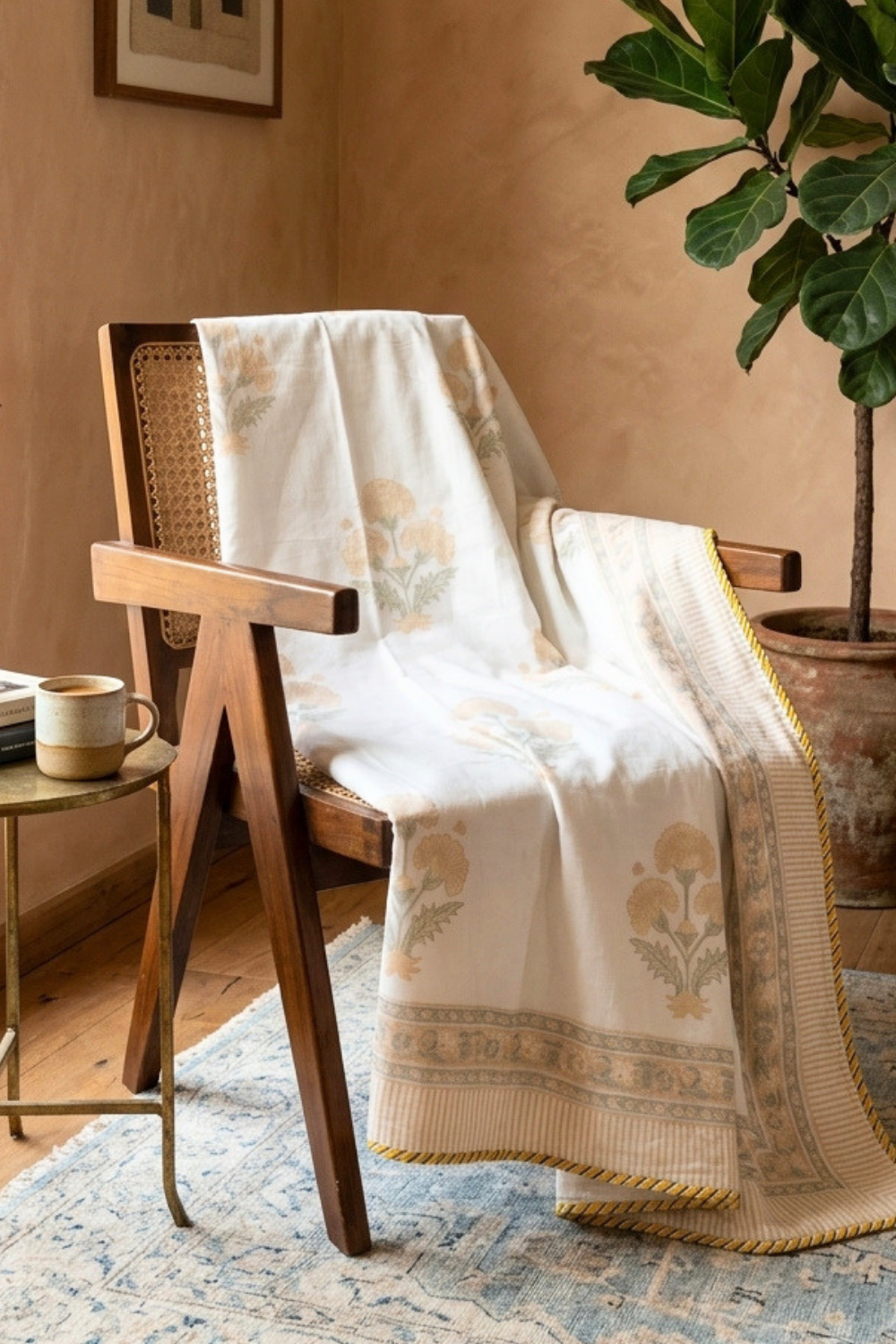Marigold Mist Handblock Printed Mulmul Dohar