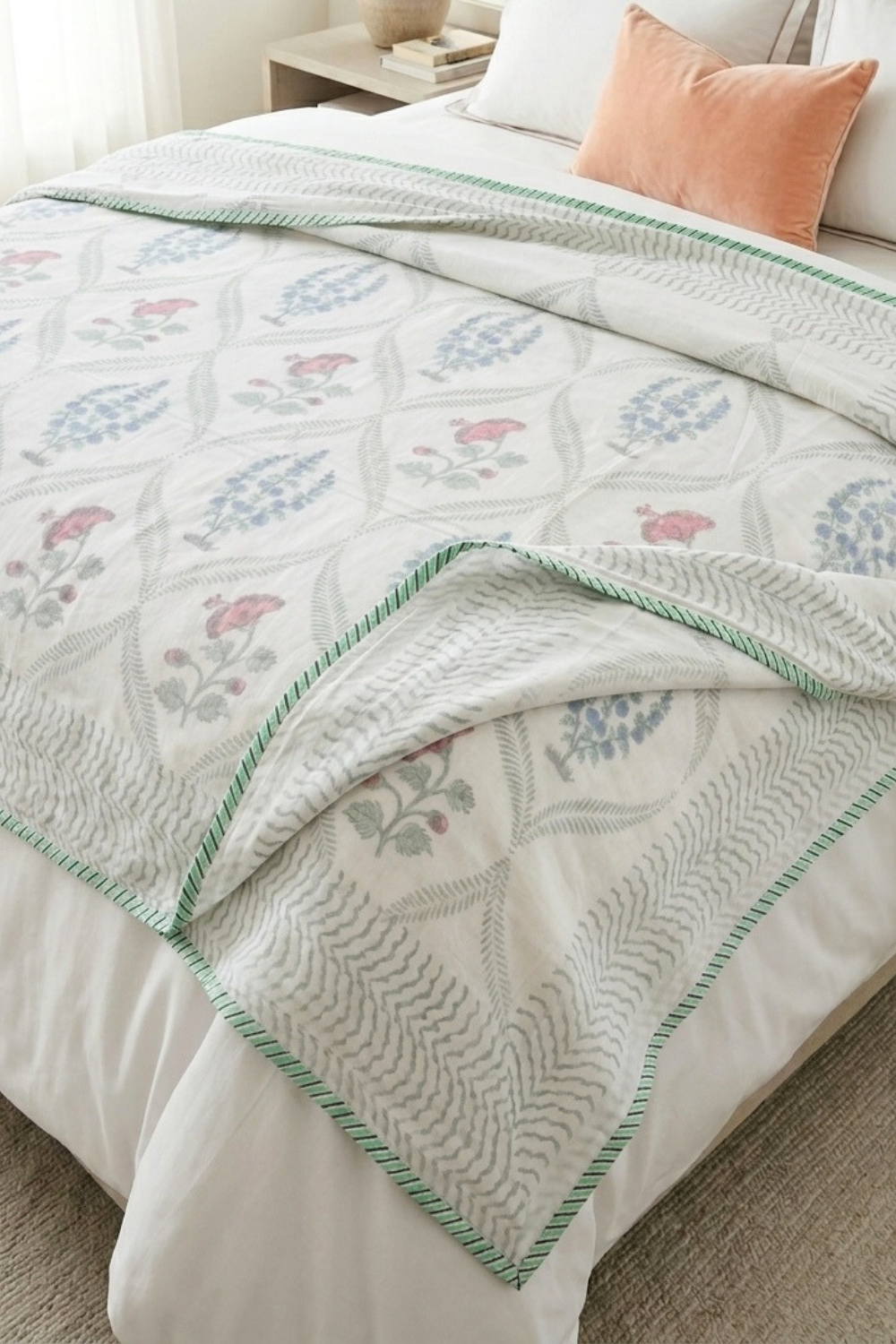 Petal Grid Handblock Printed Mulmul Dohar