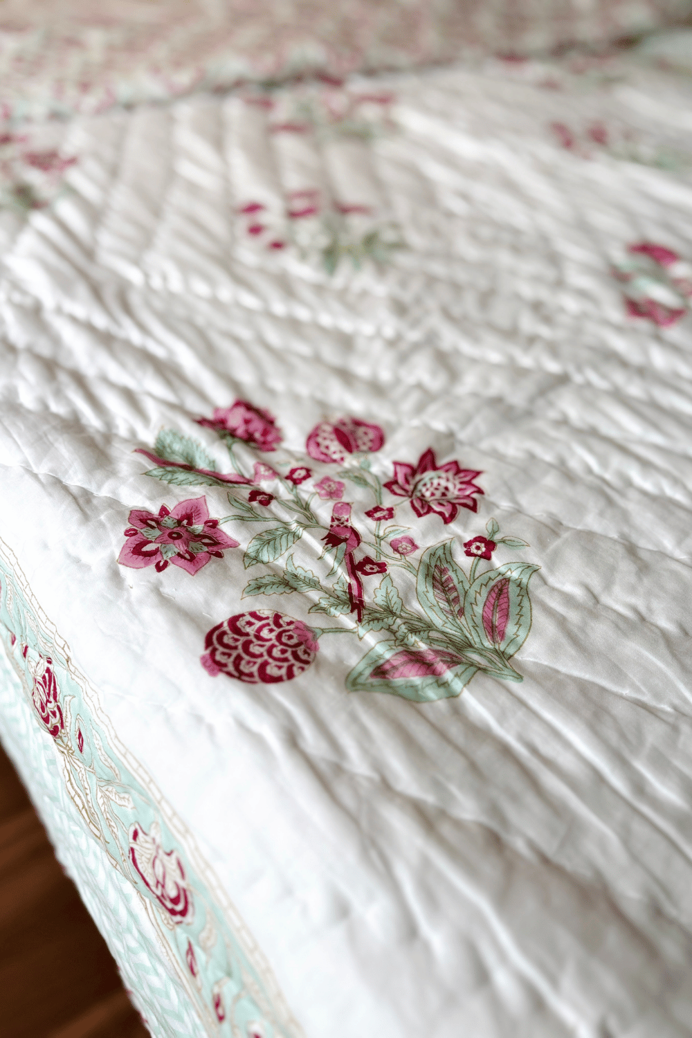 Vanilla Bloom Handblock Printed Reversible Mulmul Cotton Quilt Single