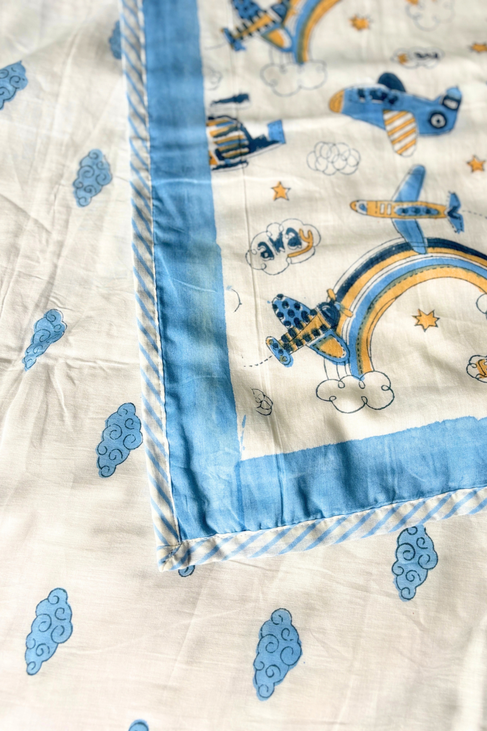 Dreamy Skies Handblock Printed Reversible Mulmul Kids Dohar