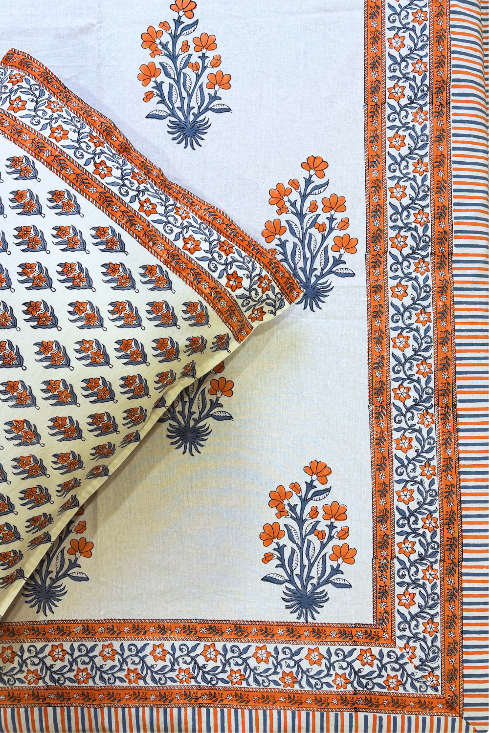Amber Bloom Handblock Printed Cotton Bedsheet