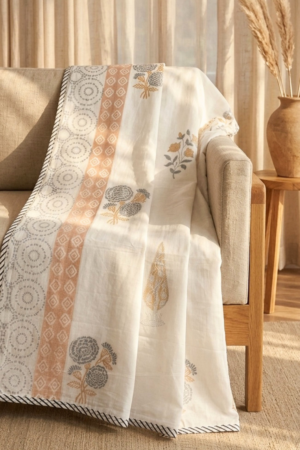 Soft Dune Handblock Printed Mulmul Dohar