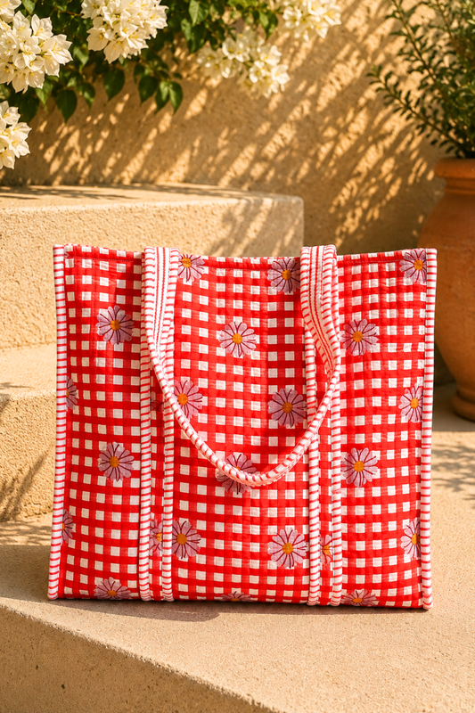 Cherry Garden Quilted Cotton Tote Bag