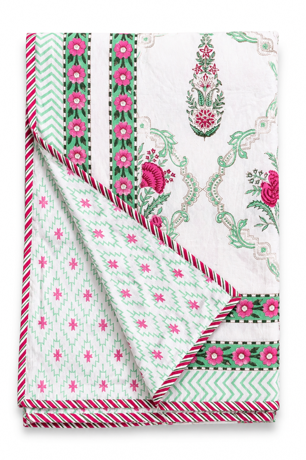 Rose Trellis Handblock Printed Reversible Mulmul Dohar