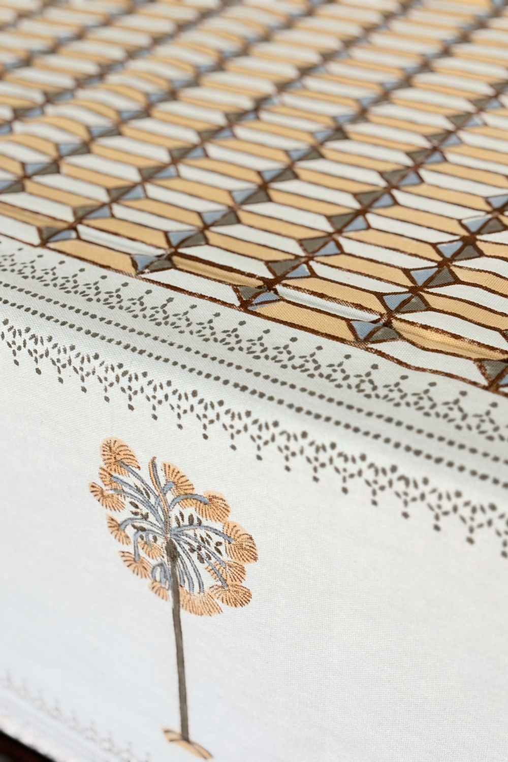 Desert Weave Handblock Printed Cotton Canvas Table Cloth - 6 Seater