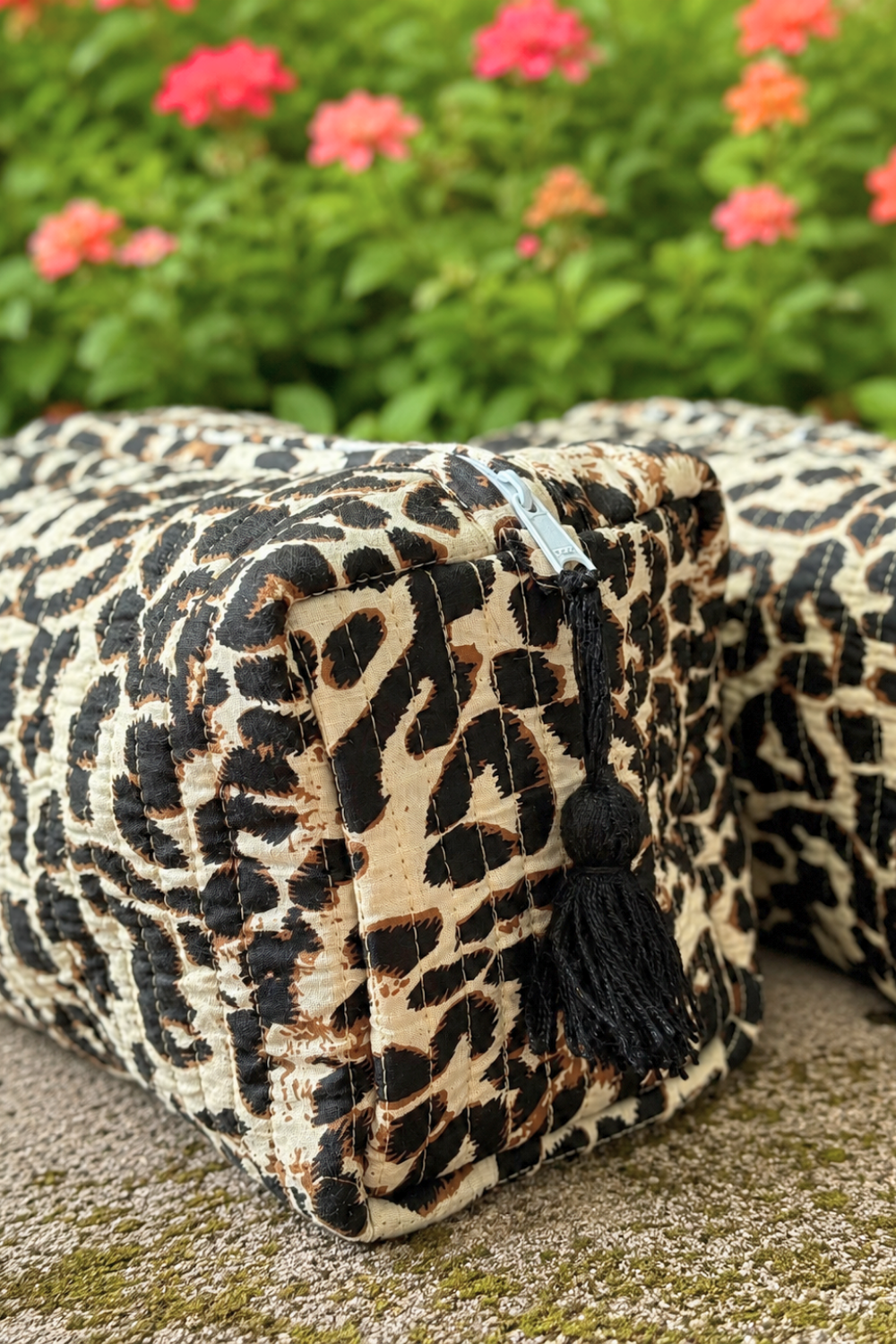 Leopard Print Quilted Cotton Travel Pouches – Set of 3