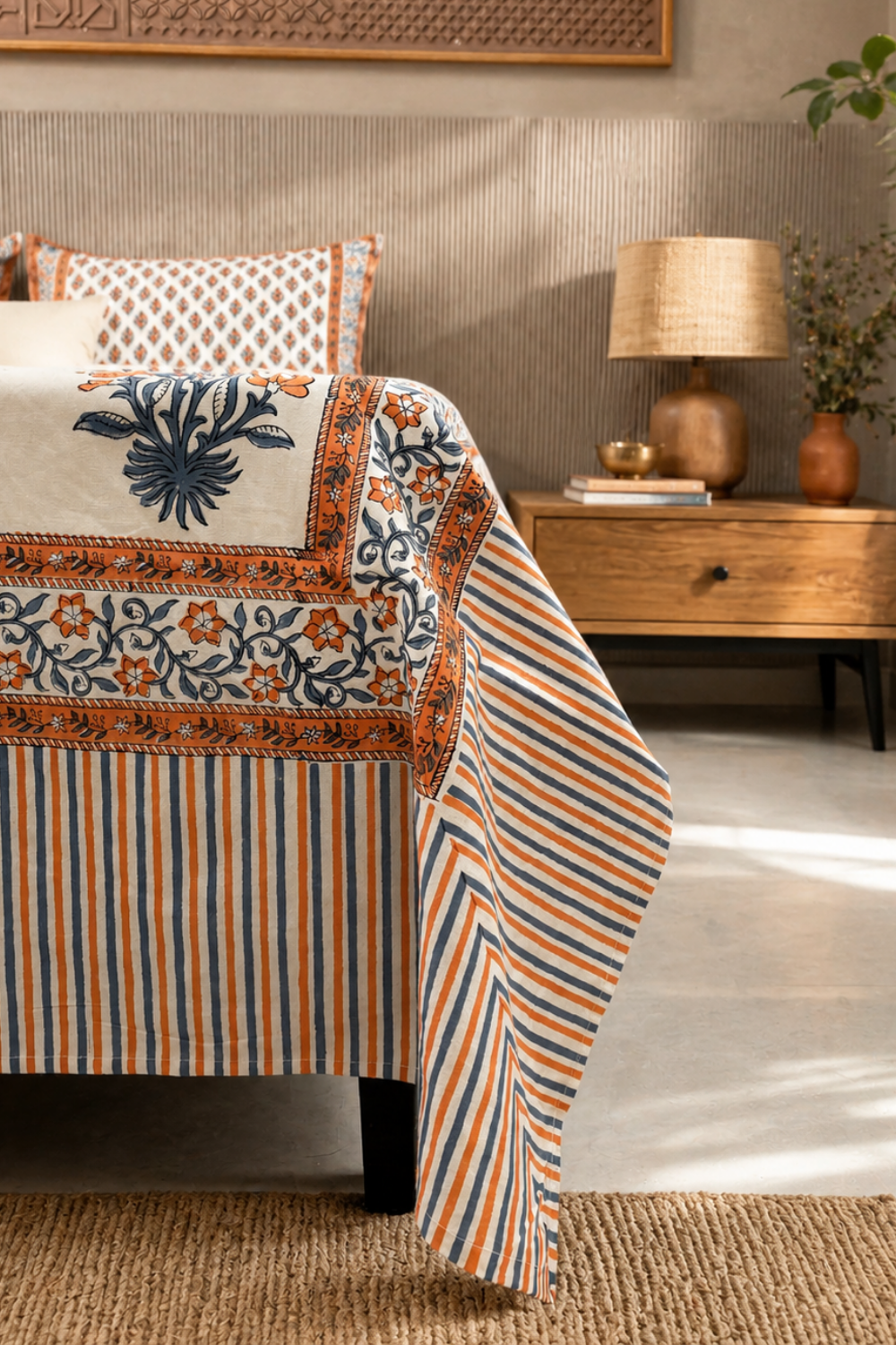 Amber Bloom Handblock Printed Cotton Bedsheet