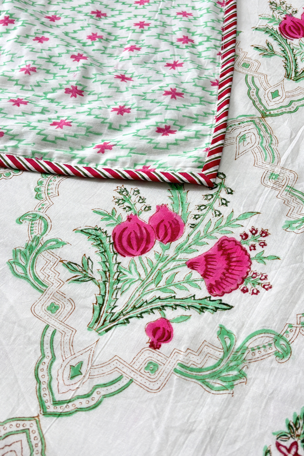 Rose Trellis Handblock Printed Reversible Mulmul Dohar