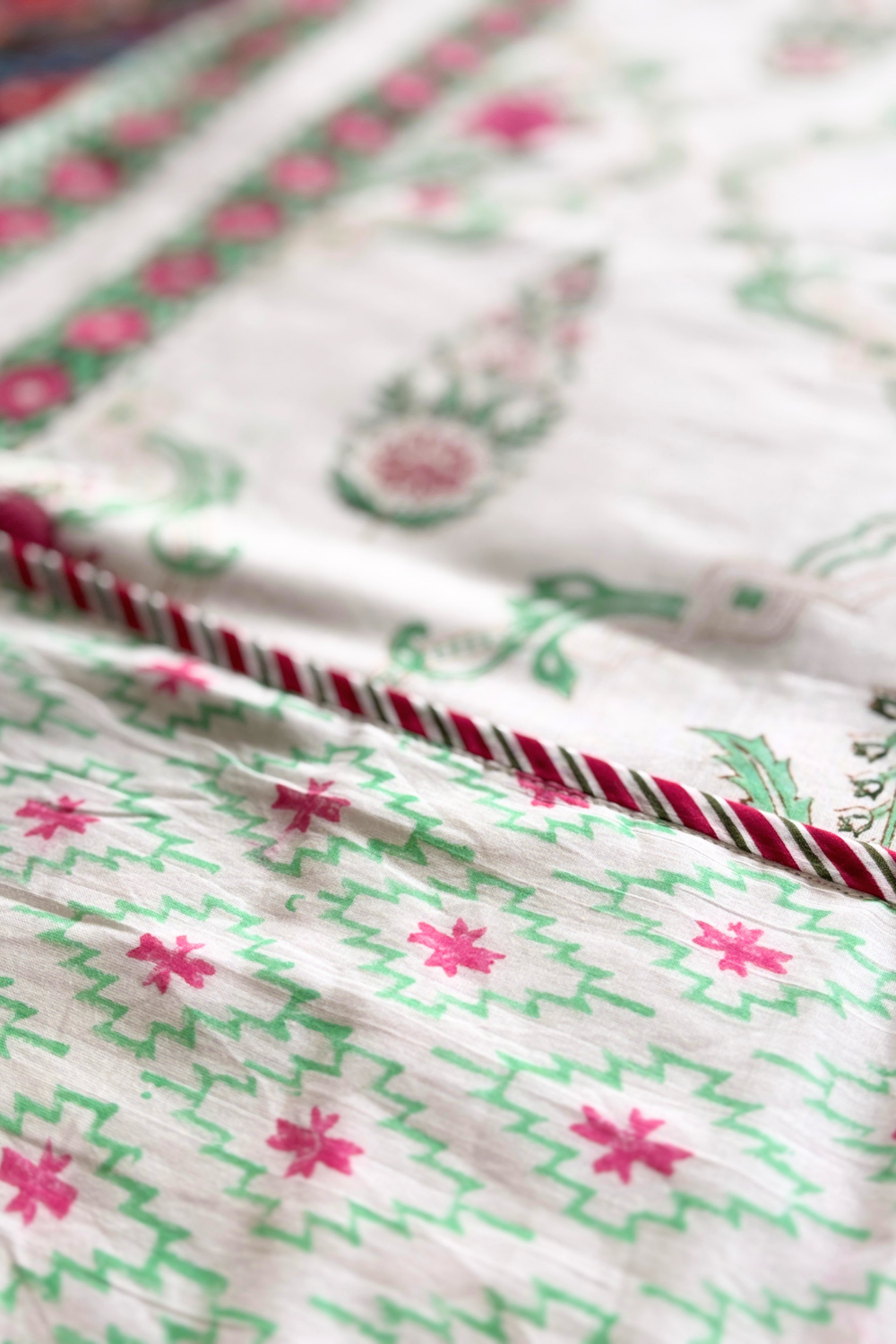 Rose Trellis Handblock Printed Reversible Mulmul Dohar