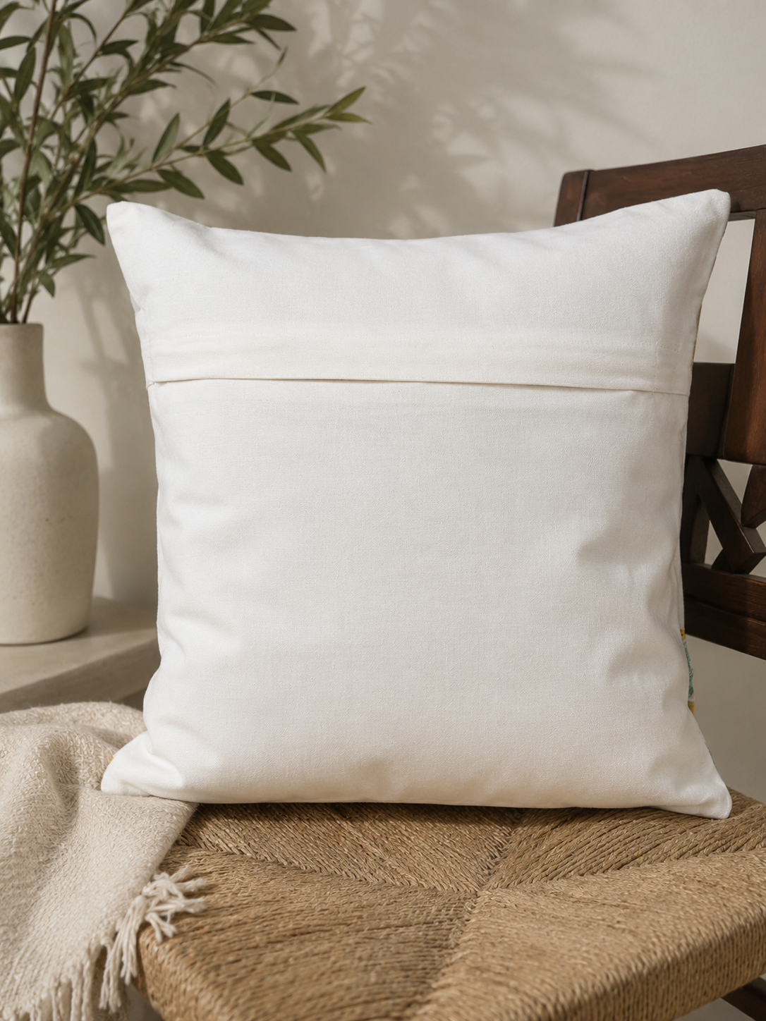 Autumn Petals Hand Block Printed Canvas Cushion Cover- Set of 2