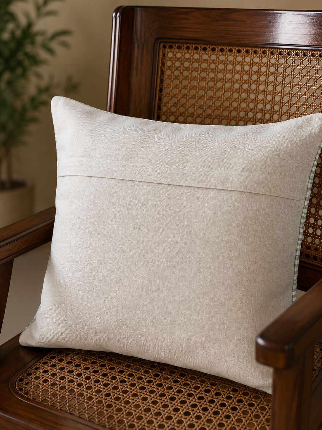 Mauve Palms Hand Block Printed Slub Cotton Cushion Cover- Set of 2
